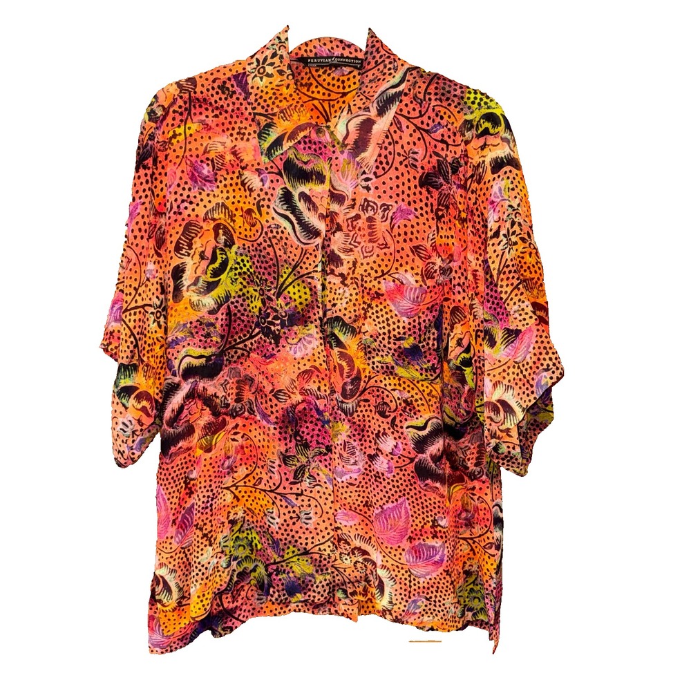 Peruvian Connection Boho Tunic shirt Colorful Abstract Floral Artsy Resort small